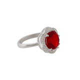 925 Sterling Silver Red Round Cut CZ Ring