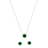 Green Stone Studded 925 Sterling Sterling Silver Pendant Set