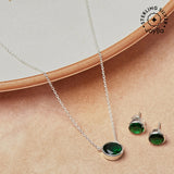 Green Stone Studded 925 Sterling Sterling Silver Pendant Set
