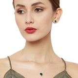 Green Stone Studded 925 Sterling Sterling Silver Pendant Set