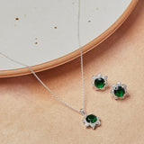 Stylish Silver Plated Pendant Set with Green Stone