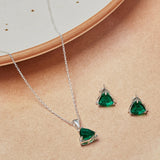 Silver Pendant Set With Chain In Brilliant Green Stone For Women