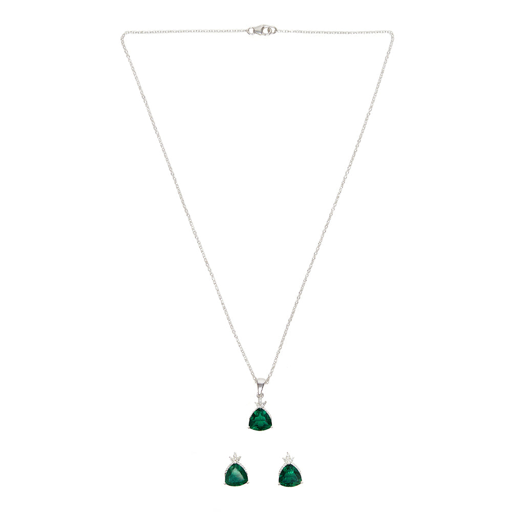 Sparkling Green Stone Cz Pendant Set With Chain