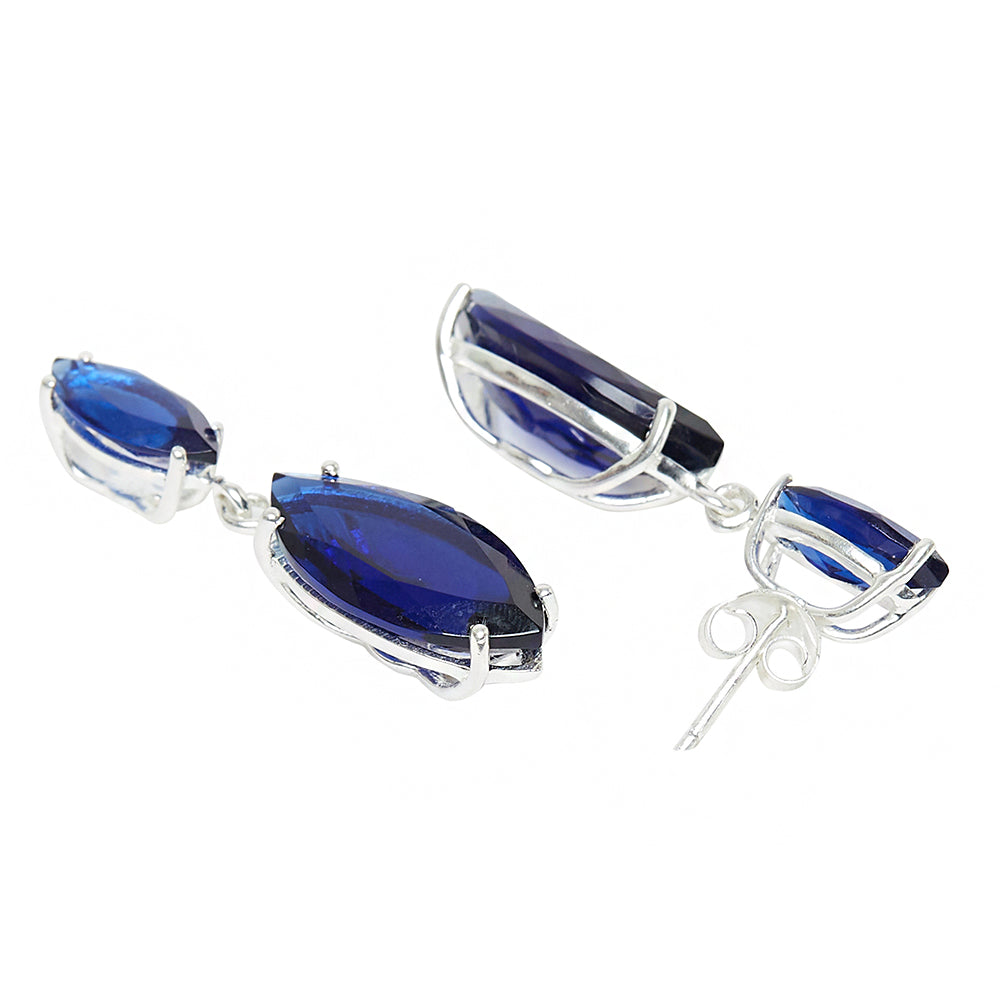 Pair Of Sterling Silver Earrings Adorn With Blue Color Stone