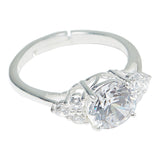 Solitaire Round 925 Sterling Silver Ring with CZ Stones