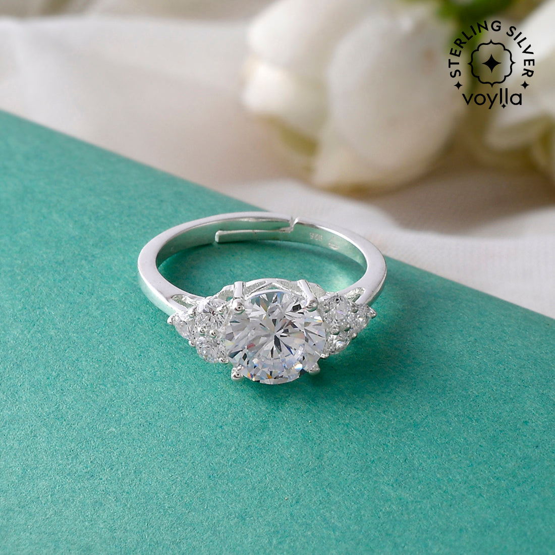 Solitaire Round 925 Sterling Silver Ring with CZ Stones – VOYLLA