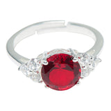 Sterling Silver Red Stone Decked Ring