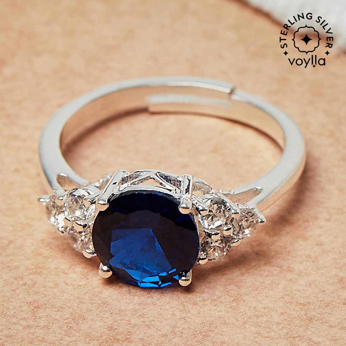 Blue Stone Adorned 925 Sterling Silver Ring Voylla