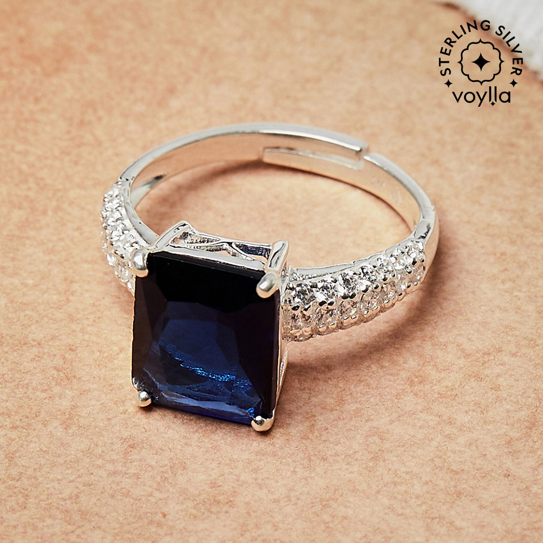 Sterling Silver Solitaire Ring Decked With Blue Stone – VOYLLA