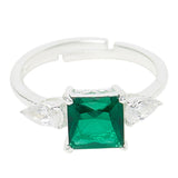 Sterling Silver Cocktail Ring With Green Stone