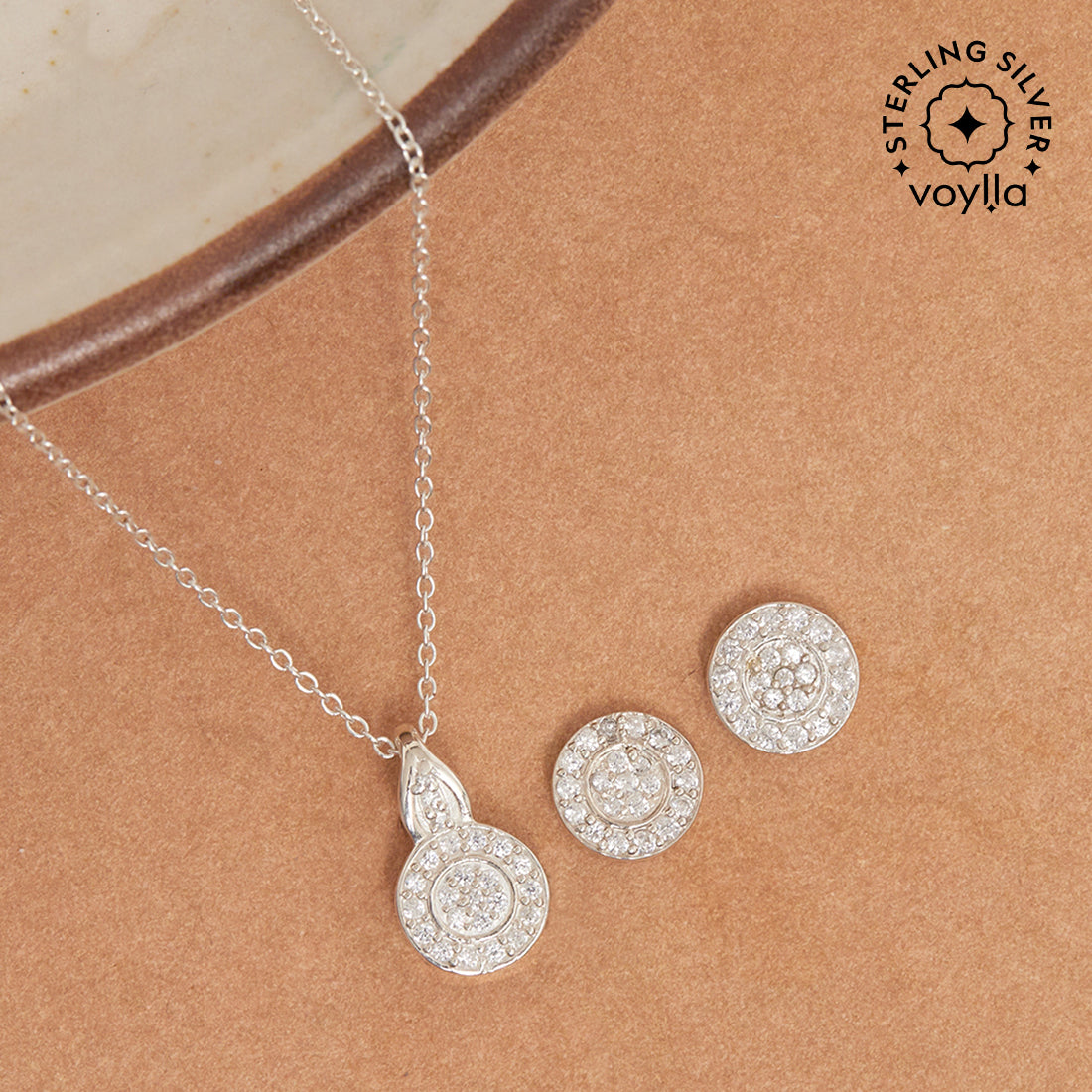 Sterling CZ Stone 925 Sterling Silver Pendant Set