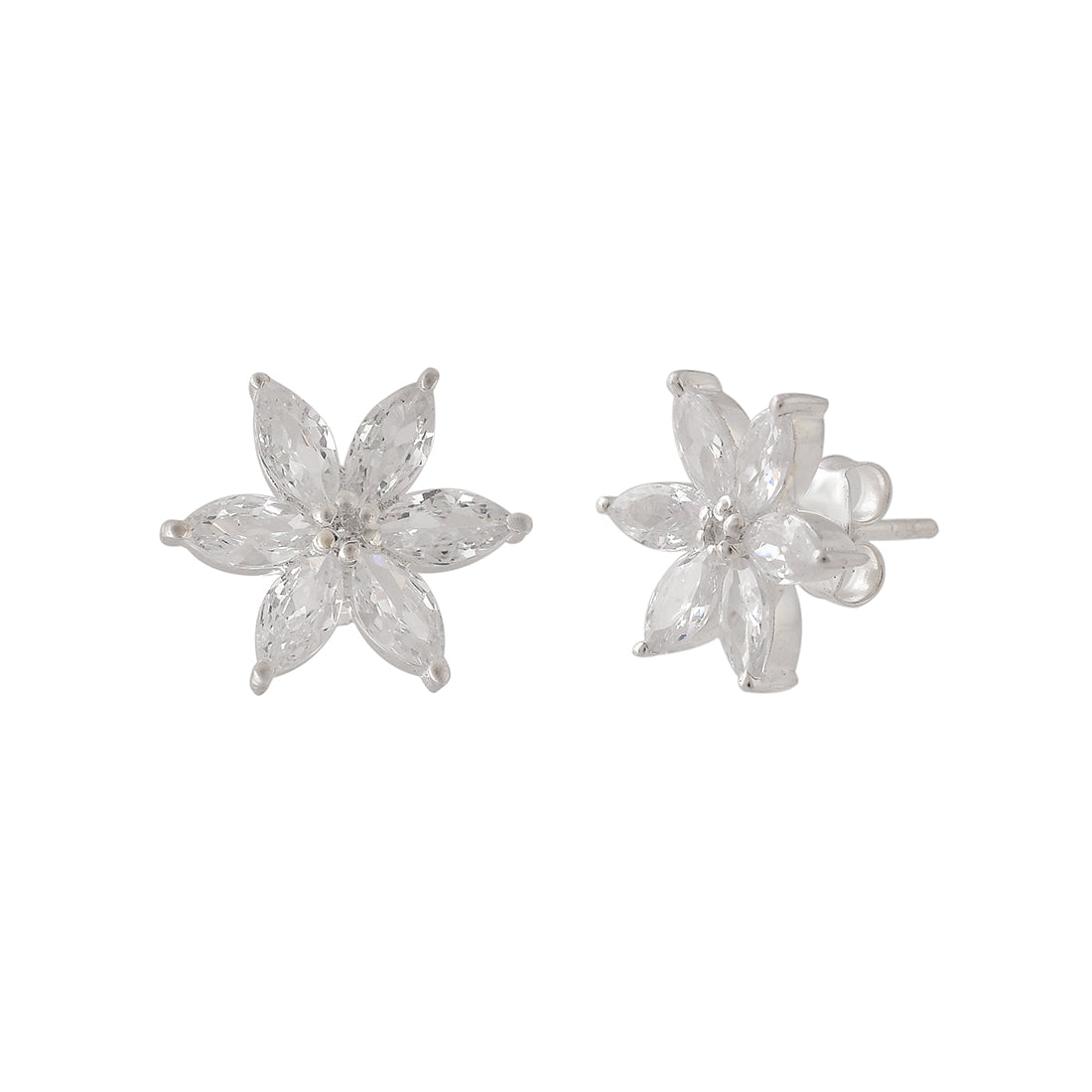 Floral Motif Silver Plated 925 Sterling Silver Earrings