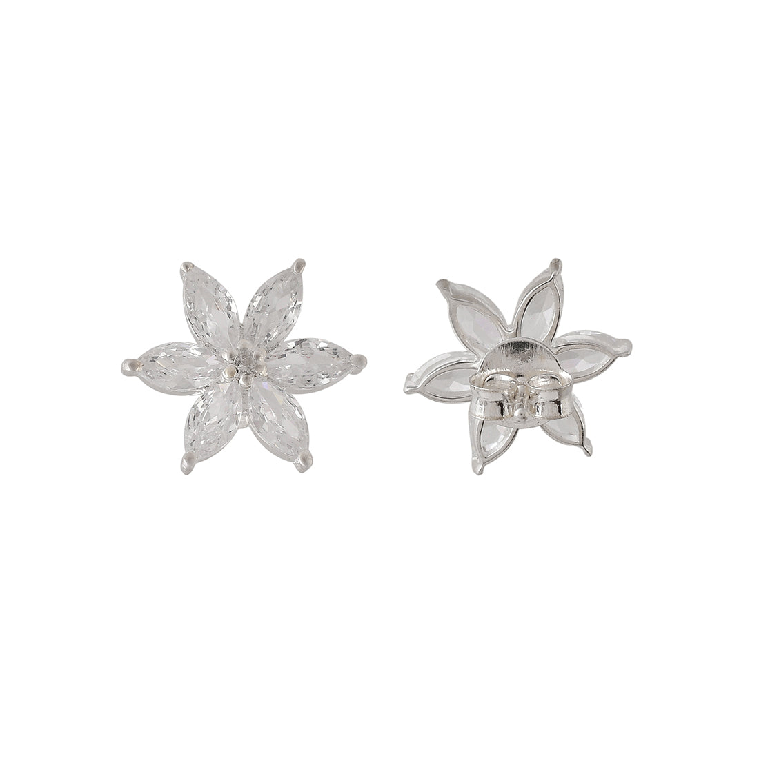 Floral Motif Silver Plated 925 Sterling Silver Earrings