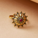 Chamba Yellow Gold Plated Ethnic Style Adjustable Brass Ring