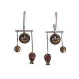 Chamba Half Moon Design Asymmetrical Silver Plated Brass Drop Earrings