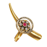 Chamba Yellow Gold Plated Tribal Inspired Brass Adjustable Ring