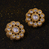 Kundan Stanza Flower Brass Earrings