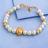 Pearl Beaded Lion Design Bracelet For Men