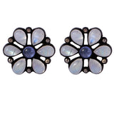 Sterling Silver Floral Ear Studs Embellished With Real Diamonds And Natural Multy Stones