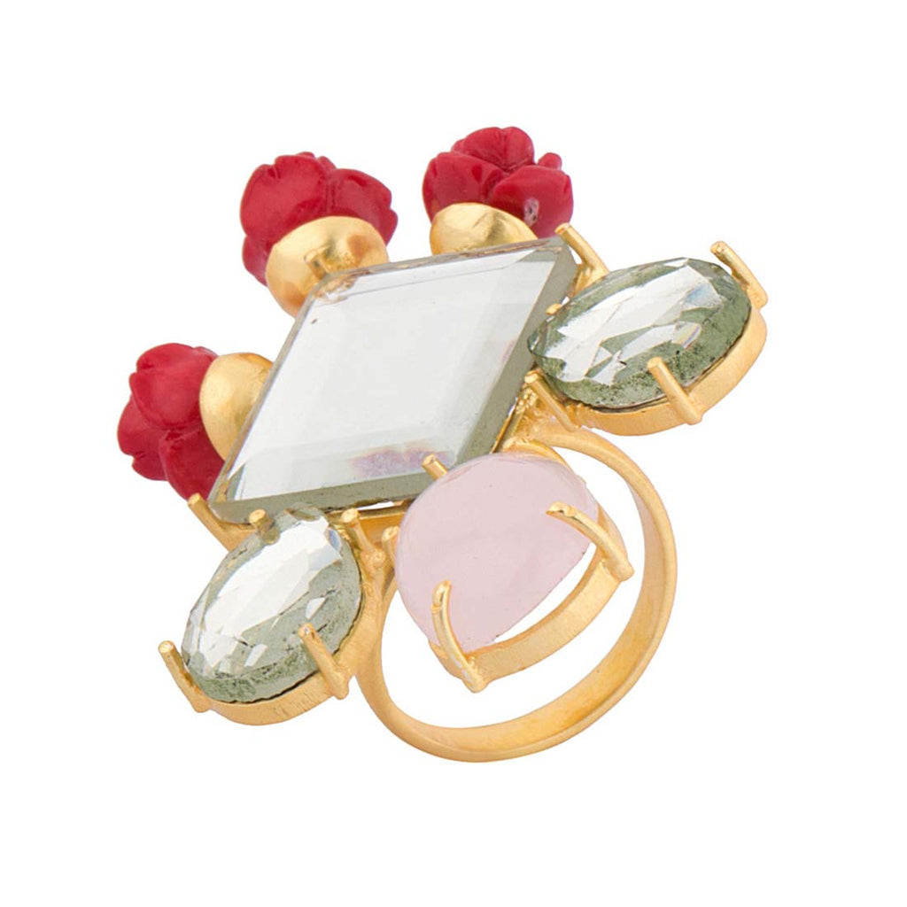 Statement Pink Stone Studded Gold Tone Ring – VOYLLA
