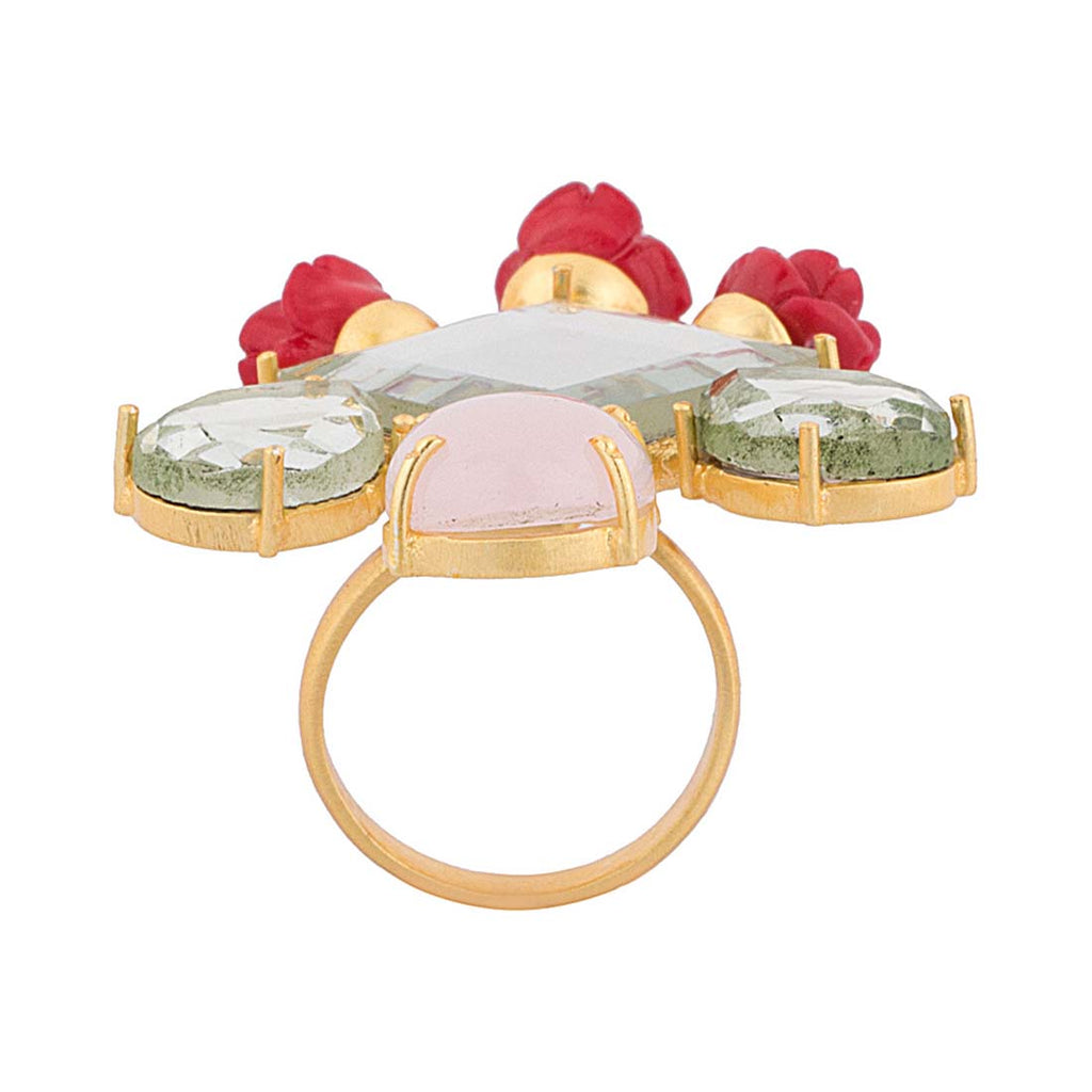 Statement Pink Stone Studded Gold Tone Ring – VOYLLA