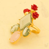 Statement Pink Stone Studded Gold Tone Ring