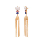Elegant Pair of White-Pink Stones Studded Gold Tone Danglers