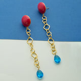 Ravishing Golden Dangler Earrings with Blue Stone
