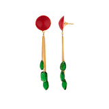 Golden Green Stone Decked Chain Dangler Earrings