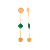Golden Ball Drop Green Stone Decked Dangler Earrings