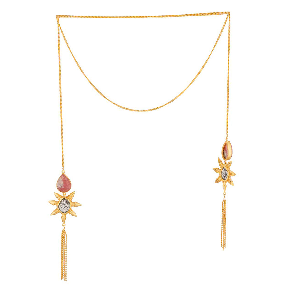 Floral Design Gold Tone Long Necklace