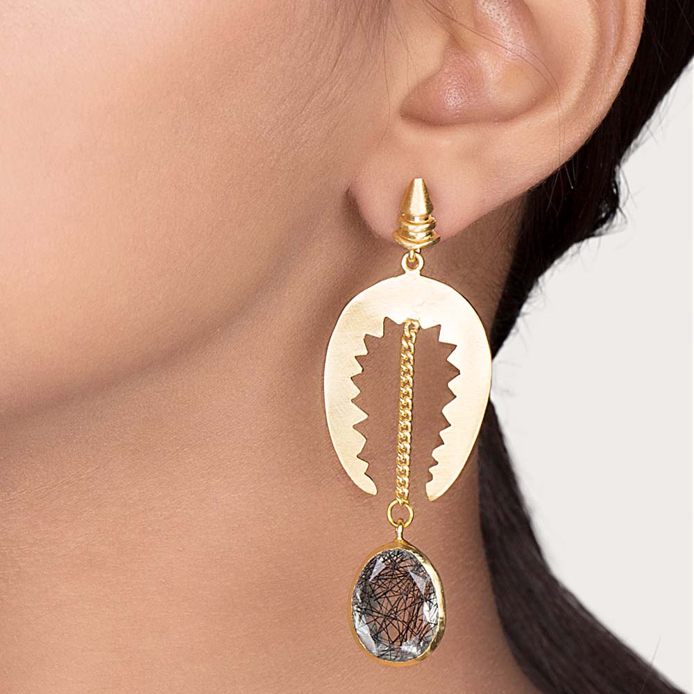 Golden Dangler Earrings Decked With Transparent Stones