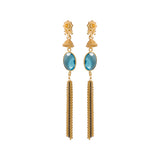 Golden Tassel Dangler Earrings Studded With Blue Topaz
