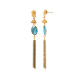 Golden Tassel Dangler Earrings Studded With Blue Topaz