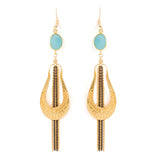 Royal Look Golden Dangler Earrings Studded With Aqua Blue Stones