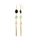 Golden Dangler Earrings Studded With Black Onyx & Green Peridot Stones