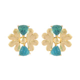 Stylish Floral Shaped Golden Earrings with Blue Stone
