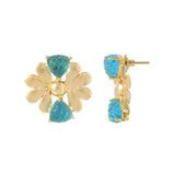 Stylish Floral Shaped Golden Earrings with Blue Stone