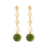 Green Stone Decked Golden Dangler Earrings