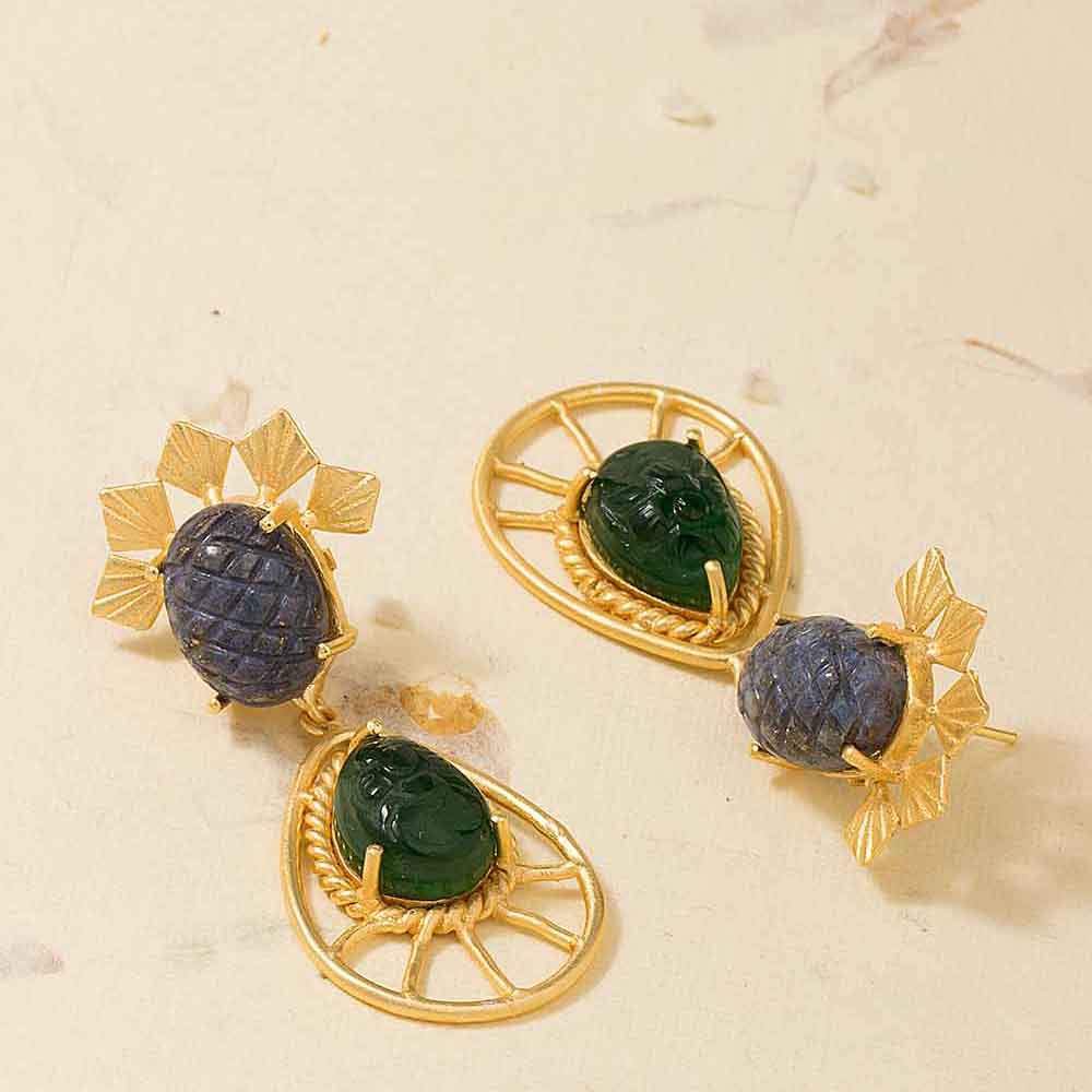 Adorable Gold Tone Danglers Studded With Multi Color Stones