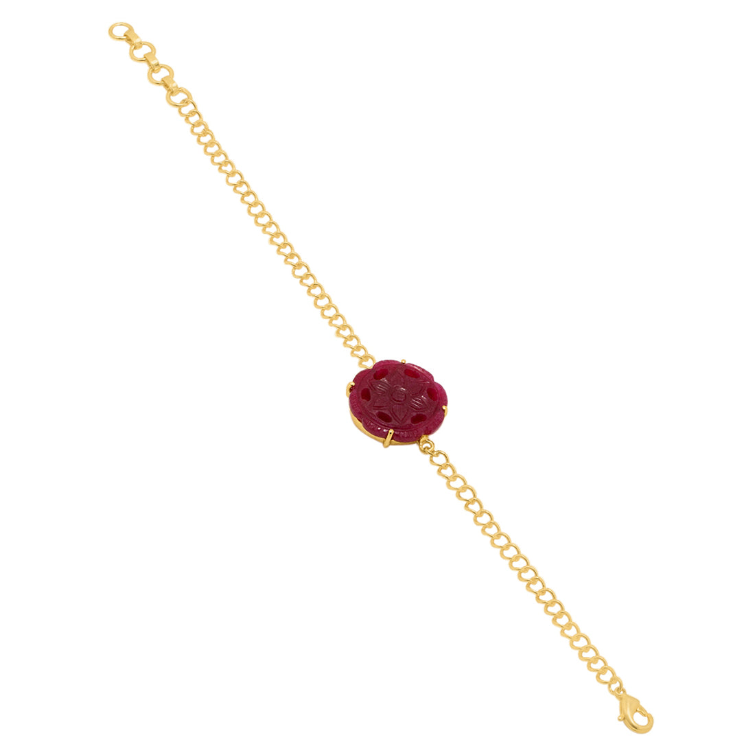 Radiant Golden Bracelet with Carved Red Stone