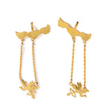 Golden Dangler Earrings With Dangling Heart Charm