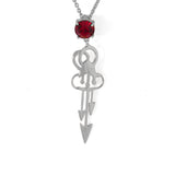 Delicate Silver Tone Pendant With Chain Made With Red Swarovski Zirconia
