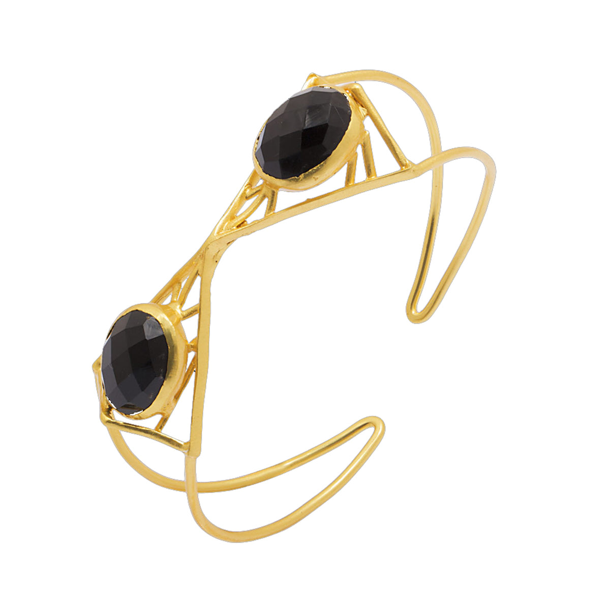 Gold Tone Black Stone Studded Cuff Bracelet