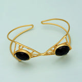 Gold Tone Black Stone Studded Cuff Bracelet
