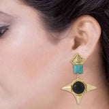 Black And Green Stone Studded Women's Earrings