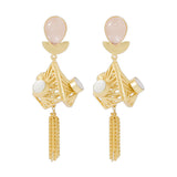 Gold Toned Dangler Earrings With Chain Tassels