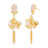 Gold Toned Dangler Earrings With Chain Tassels