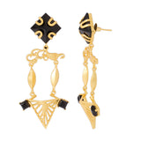 Gold Toned Dangler Earrings Decked With Black Stones