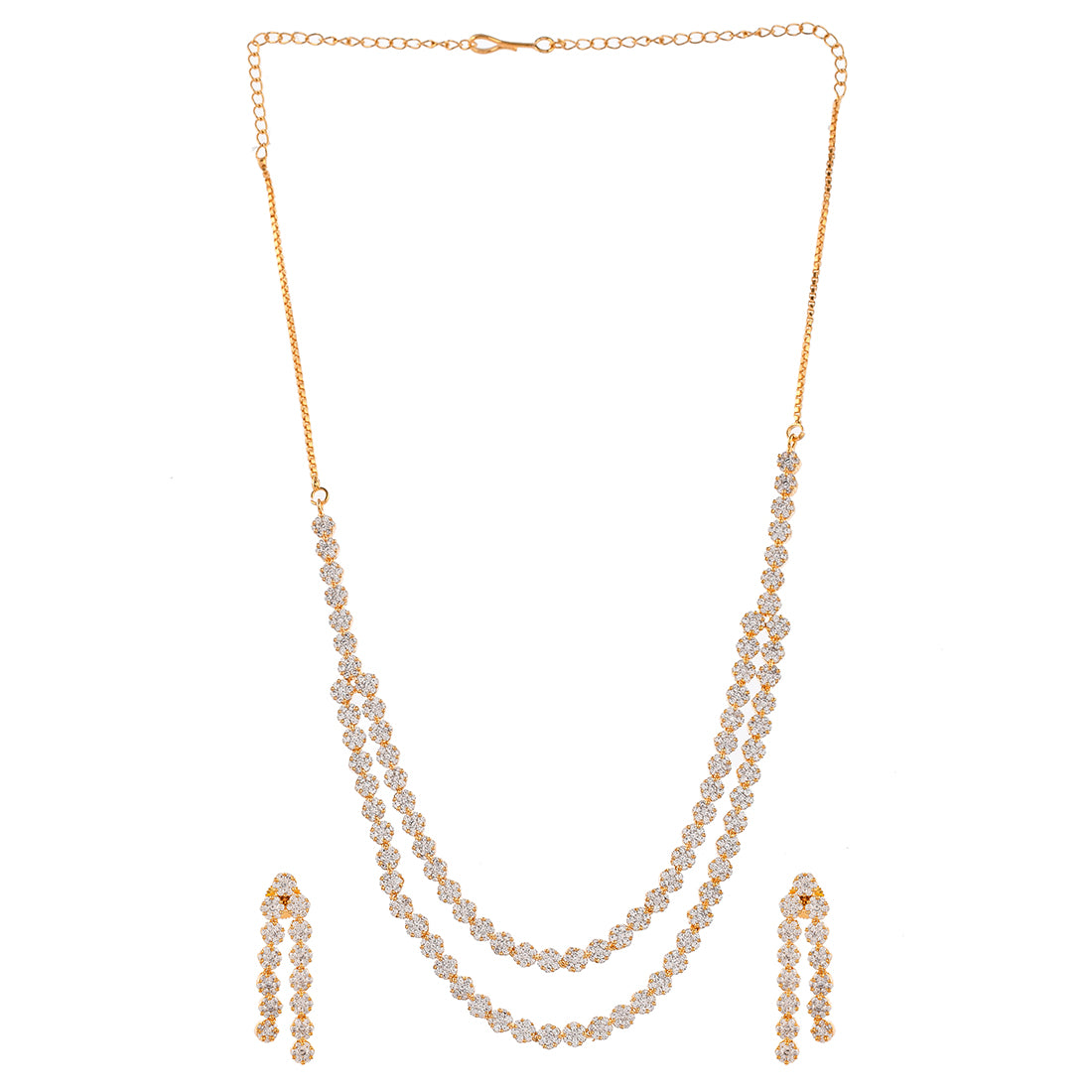 Cz Elegance Double Chain Gold Plated Necklace Set